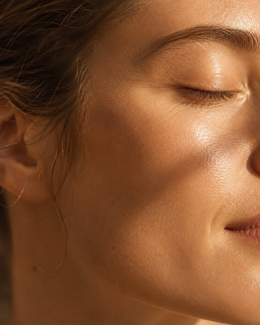 Close-up wellness portrait with glowing skin
