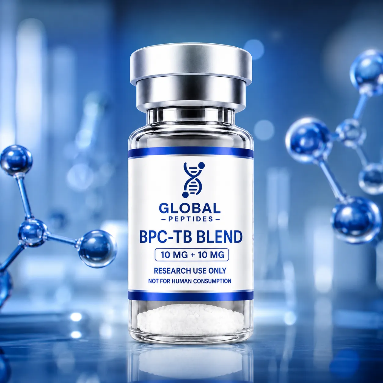 Global Peptides BPC-TB Blend research vial in a laboratory setting